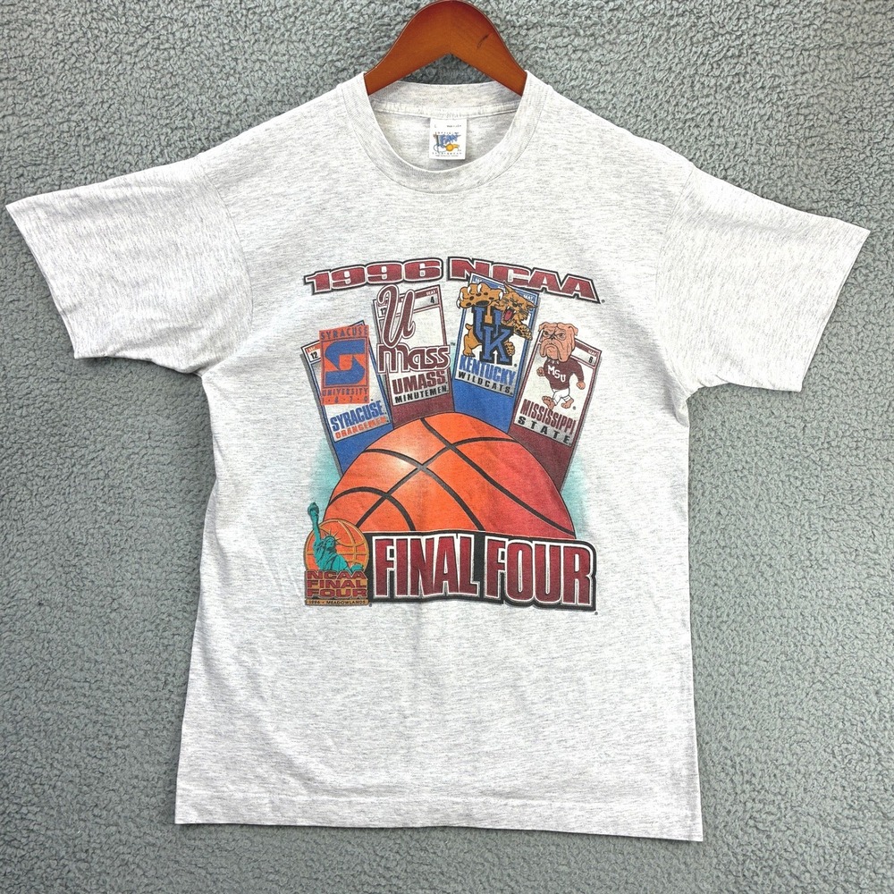 Vintage 1996 NCAA Final Four T-Shirt Mens Large Gray Kentucky Syracuse UMass MSU